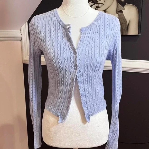 ⭐purple cable knit cotton cardigan sweater medium - Picture 1 of 7